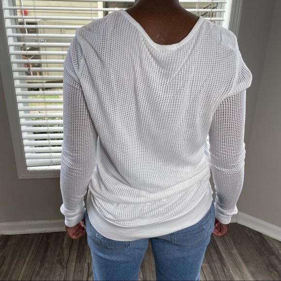 Revolve LACAUSA Open Weave Henley Scoop Neck Sweater Top - Picture 12 of 13